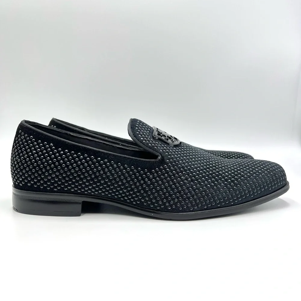 Stacy Adams Mens Size 9.5 Swagger Black Studded Slip On‎ Loafers Shoes